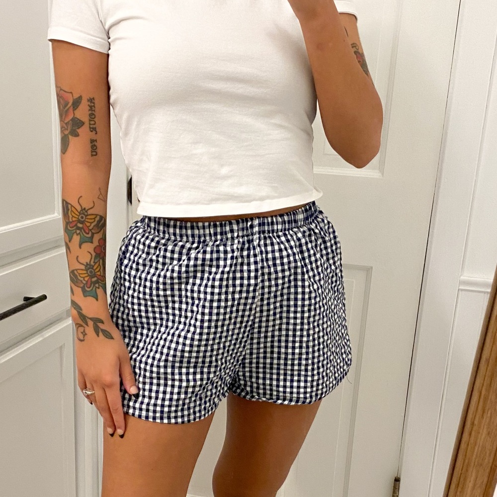 Vintage High Rise Elastic Waist Gingham Shorts
